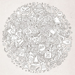 Cartoon cute doodles hand drawn Halloween illustration