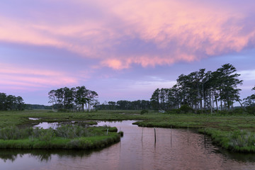 Colorful Sky and Clouds Along Coastal Wetlands