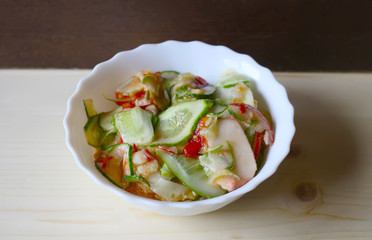 Vegetarian salad of cucumbers and tomatoes.