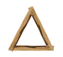 triangle picture frames made of plank wood isolated on white background