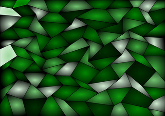 A Green background illustration of irregularly shaped vector tiles on black.