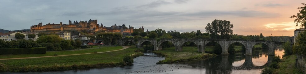 Fototapeta na wymiar Vista de Carcassonne y el puente viejo sobre el rio Aude