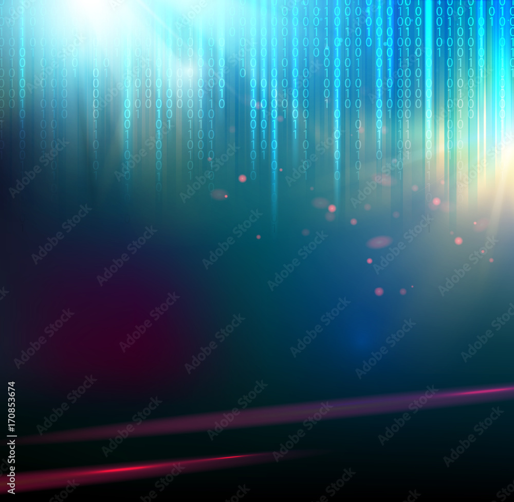 Poster Scince illustration of bigdata. Science concept image of DNA. Abstract binary code on deep blue background of Matrix style. Dna bigdata visualization. Vector illustration.