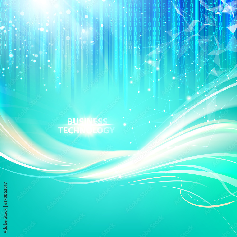 Poster abstract smooth blue lines. blue background with bigdata cyber code. science background for cyber pr