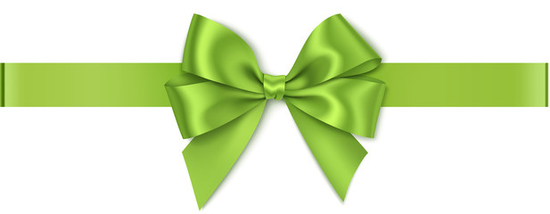 Vector green bow with horizontal ribbon isolated on white. Decorative bow for your design