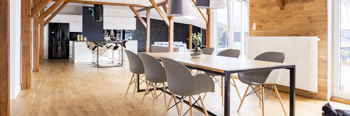 Wooden apartment with family table