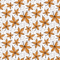 Pattern with maple leaves. Seasonal seamless background. Vector illustration.