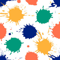 Seamless pattern, tile with inc splash, blots, smudge and brush strokes. Grunge endless template for web background, prints, wallpaper, surface, wrapping, repeat elements for design.