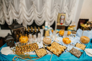 wedding reception  table with snacks