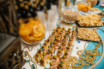 wedding reception  table with snacks
