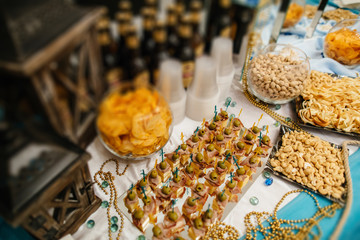 wedding reception  table with snacks