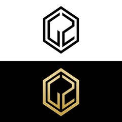 initial letters logo lz black and gold monogram hexagon shape vector - obrazy, fototapety, plakaty