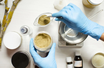 Moroccan soap preparation. Natural cosmetics recipe. Essential oils and herbal composition ingredients