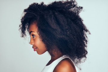 Profile of a cute little African girl with curly hair