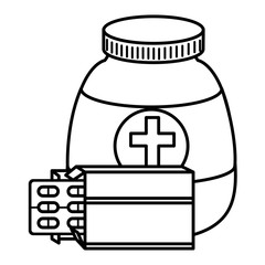 capsules drugs with bottle vector illustration design