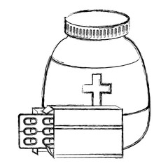 capsules drugs with bottle vector illustration design