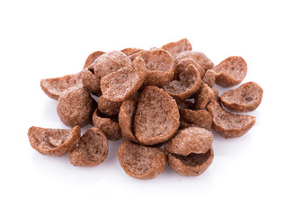 chocolate cereals on white background. Cornflakes