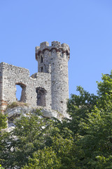 Fototapeta na wymiar Ruins of 14th century medieval castle, Ogrodzieniec Castle,Trail of the Eagles Nests, Podzamcze, Poland