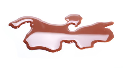 Spilled chocolate milk puddle isolated on white background