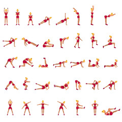 fitness girl flat set icon