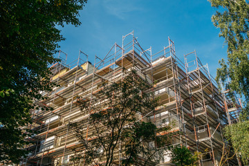 building site with green trees