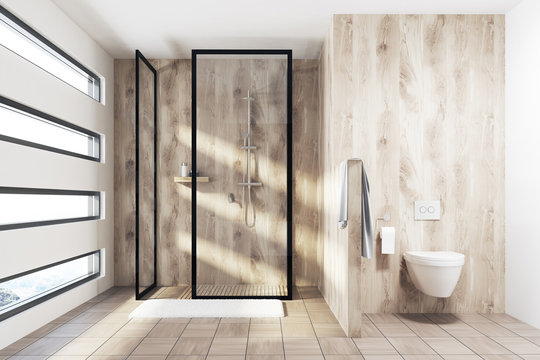 Wooden shower and toilet