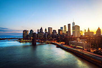 Aerial view on the city skyline in New York City, USA