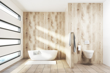 Wooden luxury bathroom interior