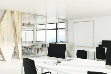 Open space office with a wooden wall, corner