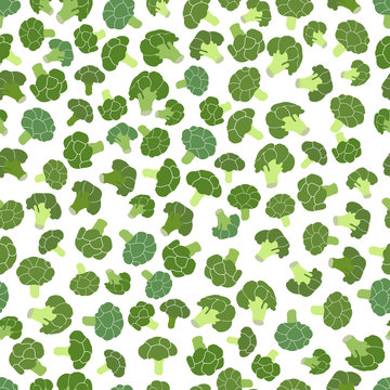 Broccoli pattern. Grunge seamless pattern. Healthy lifestyle. Vegetarian background. Green cabbage variety. Hand drawn vegetable texture. Vegan food.