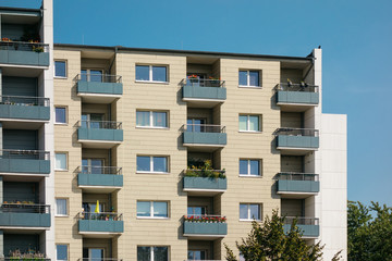 typical low colored plattenbau apartment houses