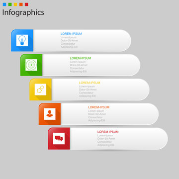 Infographics  5 elements horizontal ,step or process presentation timeline template