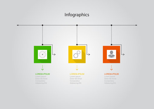 Infographics rectangular of 3 elements , presentation timeline template