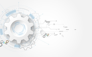 3d white paper gear wheel Grey white Abstract technology background with various technology elements