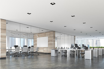 Wooden conference room, a poster, office