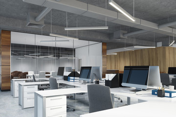 Open space office and meeting room side toned