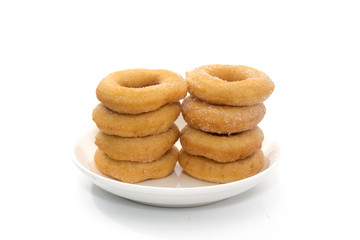 Fried Donuts with sugar topping isolated on white