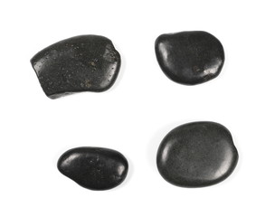 Pile black rocks isolated on white background and texture, top view