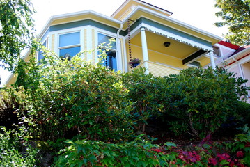Fototapeta na wymiar Luxury house on the hill displayed outdoors.