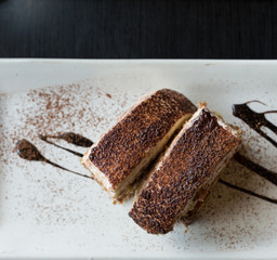 Tiramisu Served with Chocolate Sauce