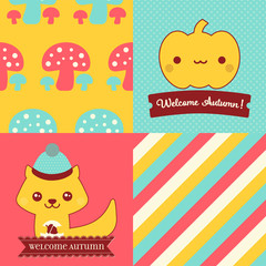 Collection of 2 vector seamless patterns and 2 Fall themed posters, they both read Welcome Autumn.