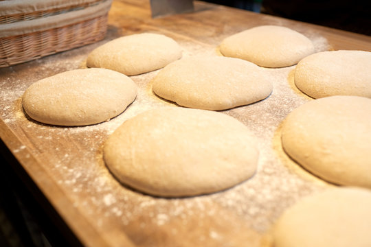 yeast bread dough on bakery kitchen table