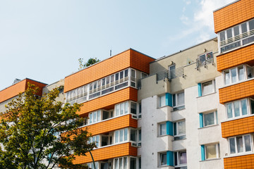 old orange plattenbau building