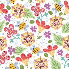 Seamless pattern with flowers in doodle style
