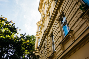 Obraz premium low angle view of yellow residential building