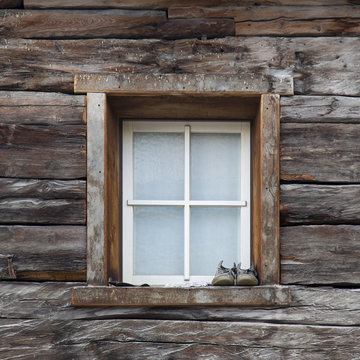 Fototapeta Window with shoes on windowsill
