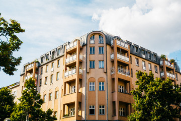 orange colored corner building