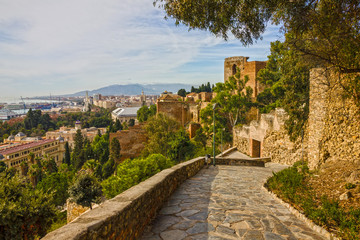 Fototapeta na wymiar Malaga fortress, Spain, Gibralfaro Castle architecture