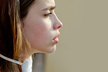Obraz premium Woman posing on beige background