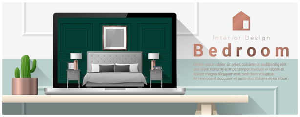Obraz premium Modern bedroom interior design background , vector , illustration